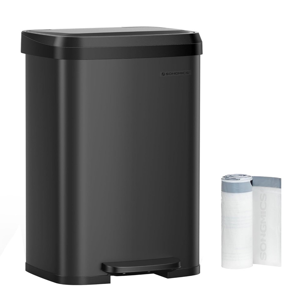 Kitchen Trash Can, 13 Gallon (50 L) Stainless Steel Garbage Can, Black