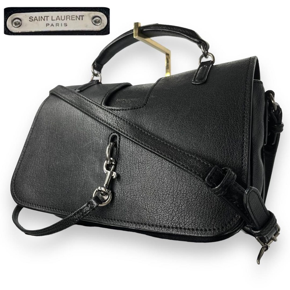 Saint Laurent Charlotte Messenger Bag Black Leather 2Way Crossbody Authentic