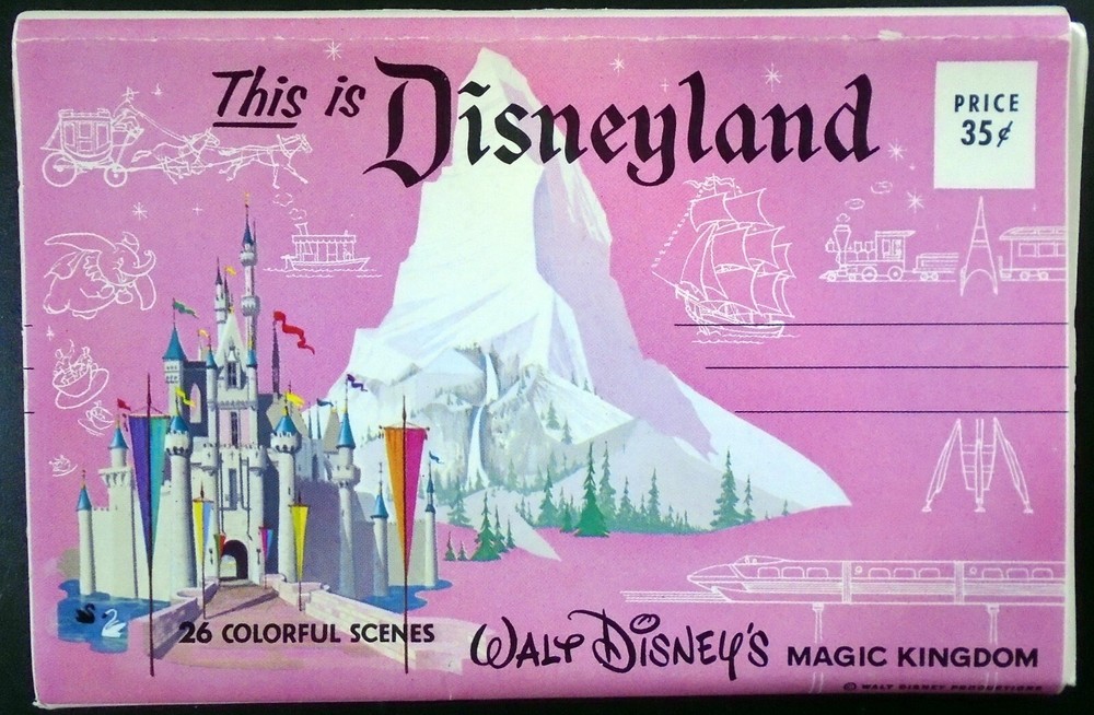 1960s Disneyland Magic Kingdom Souvenir Folder with 26 Scenes Including Rides Dinosaurs and Baby