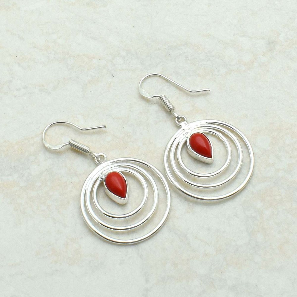 Coral Gemstone Handmade Drop Dangle Earrings Jewelry Gift 1.64 Inches AE-5054