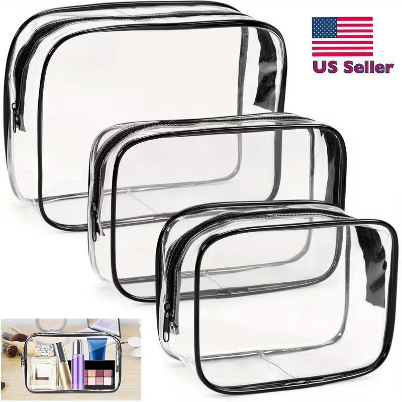 6× Clear Toiletry Bag Makeup Bags TSA Approved Water resistant Travel Organizer