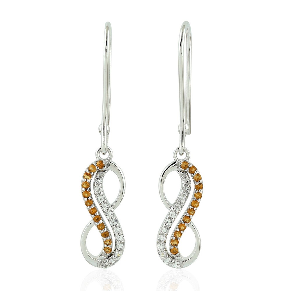 0.48ct White Topaz Citrine Dangle Earrings in 925 Sterling Silver Jewelry