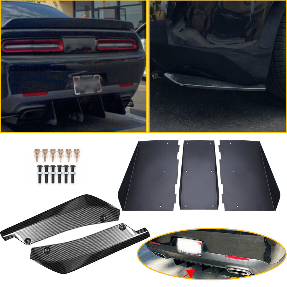 Universal Rear Bumper Diffuser 4-Fin Spoiler Lip Splitter + Rear Spats Chin Lip