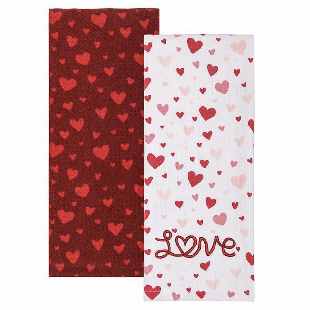 Celebrate Together Set Of 2 Kitchen Hand Towels Valentines Day Love Red Pink NEW