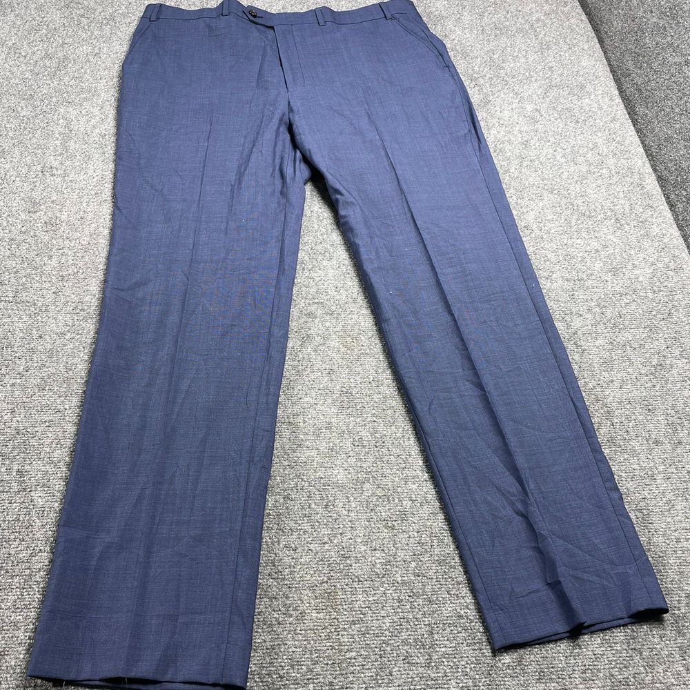 Men Navy Blue Stretch Cotton Straight Leg Dress Pants 40W L34