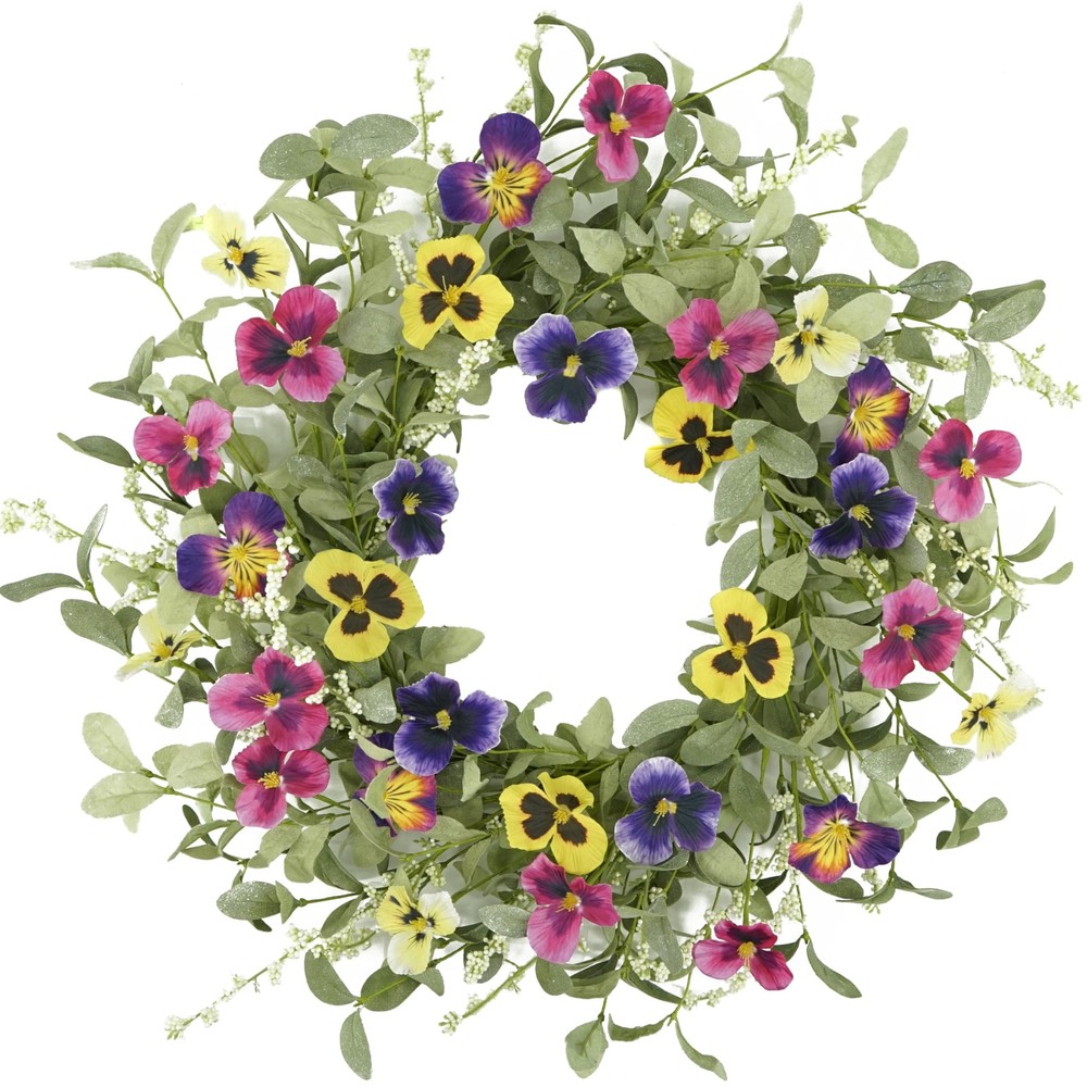 Spring Wreaths for Front Door Pansy Wreath with Colorful Pansy for Front Door...