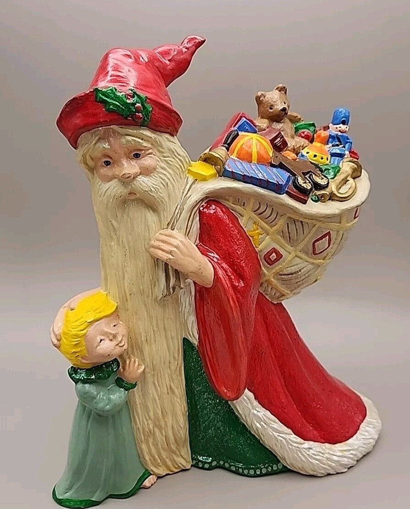 VTG Ceramic Old World Santa Figurine Toy Bag Little Boy Hobbyist Hand Painted