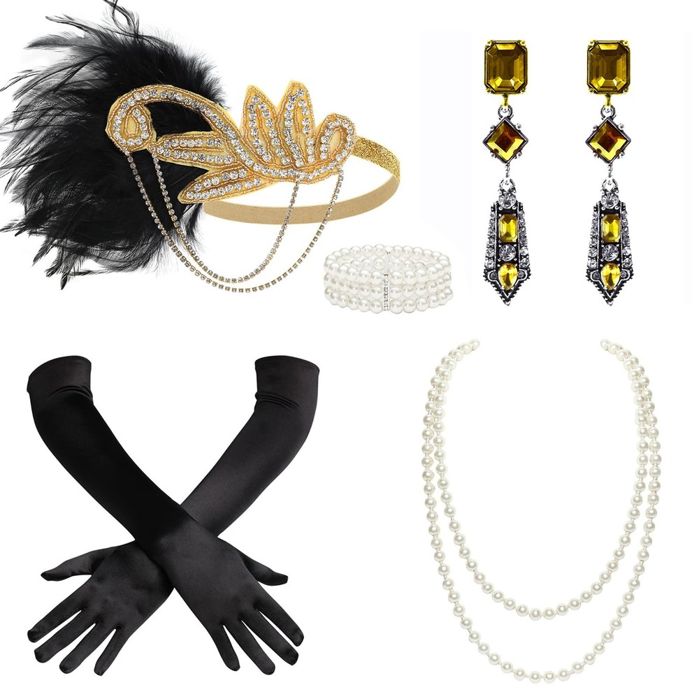 BABEYOND 1920s Accessories for Women - Flapper Feather One Size, Black Gold