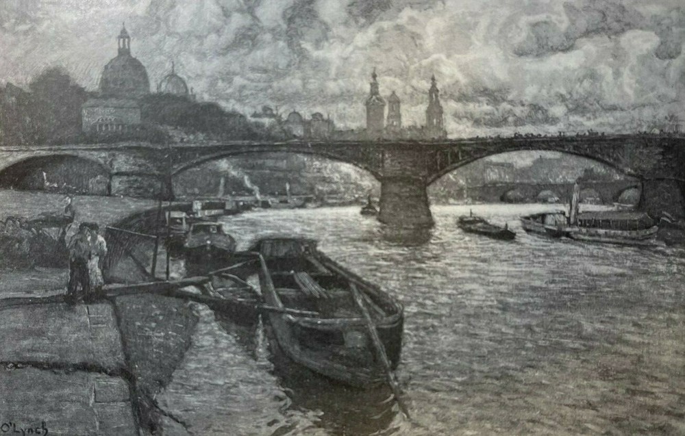 1909 Vintage Magazine Illustration Dresden Germany From Left Bank Elbe River