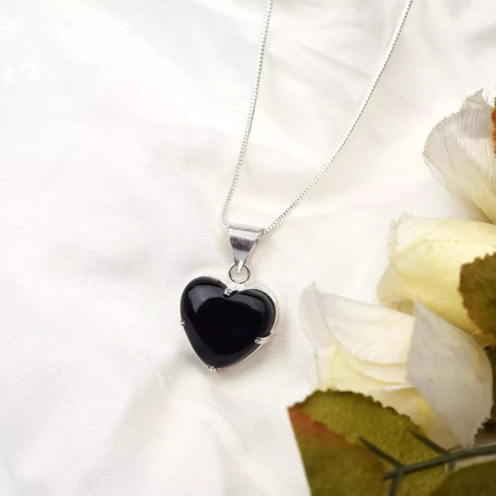 Heart Cut Black Onyx 925 Sterling Silver Pendant Gift for Her Love