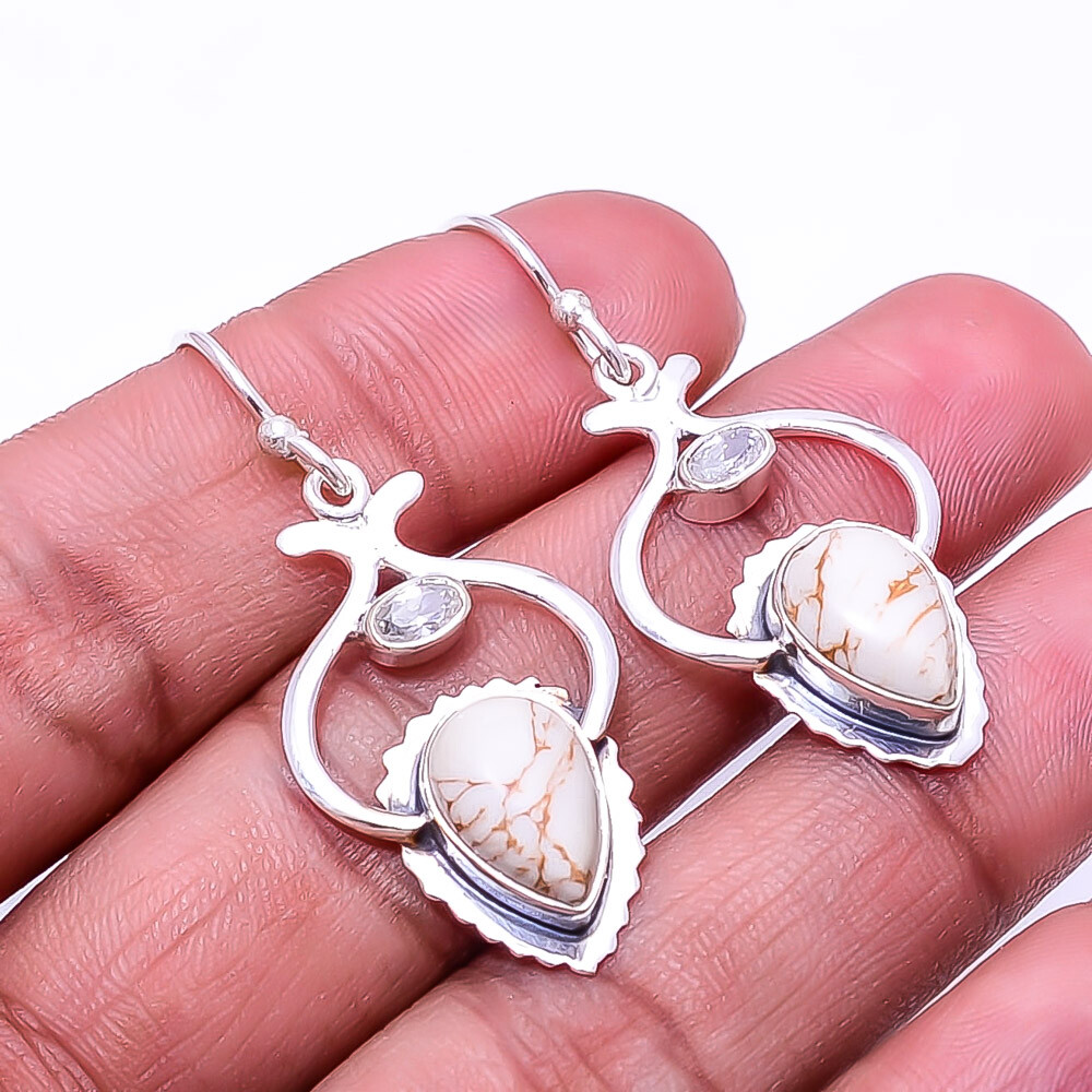 Copper White Turquoise Gemstone 925 Sterling Silver Earring 1.72