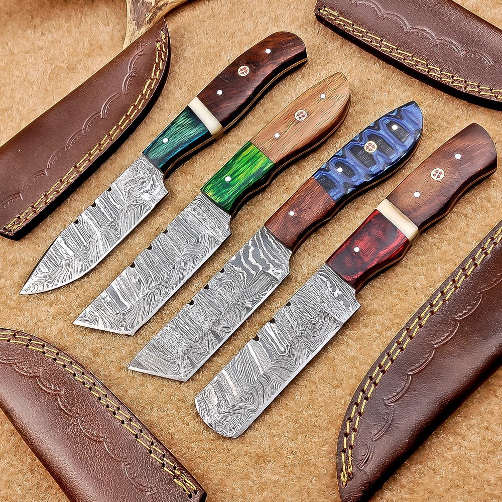 4 Pcs Damascus Blade Skinner Knives Set | 8