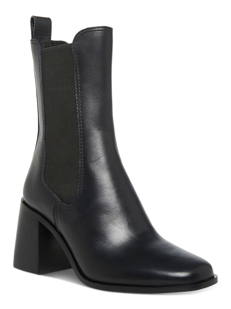 STEVE MADDEN Womens Black Pull Tab Argent Toe Block Heel Leather Chelsea 9.5 M