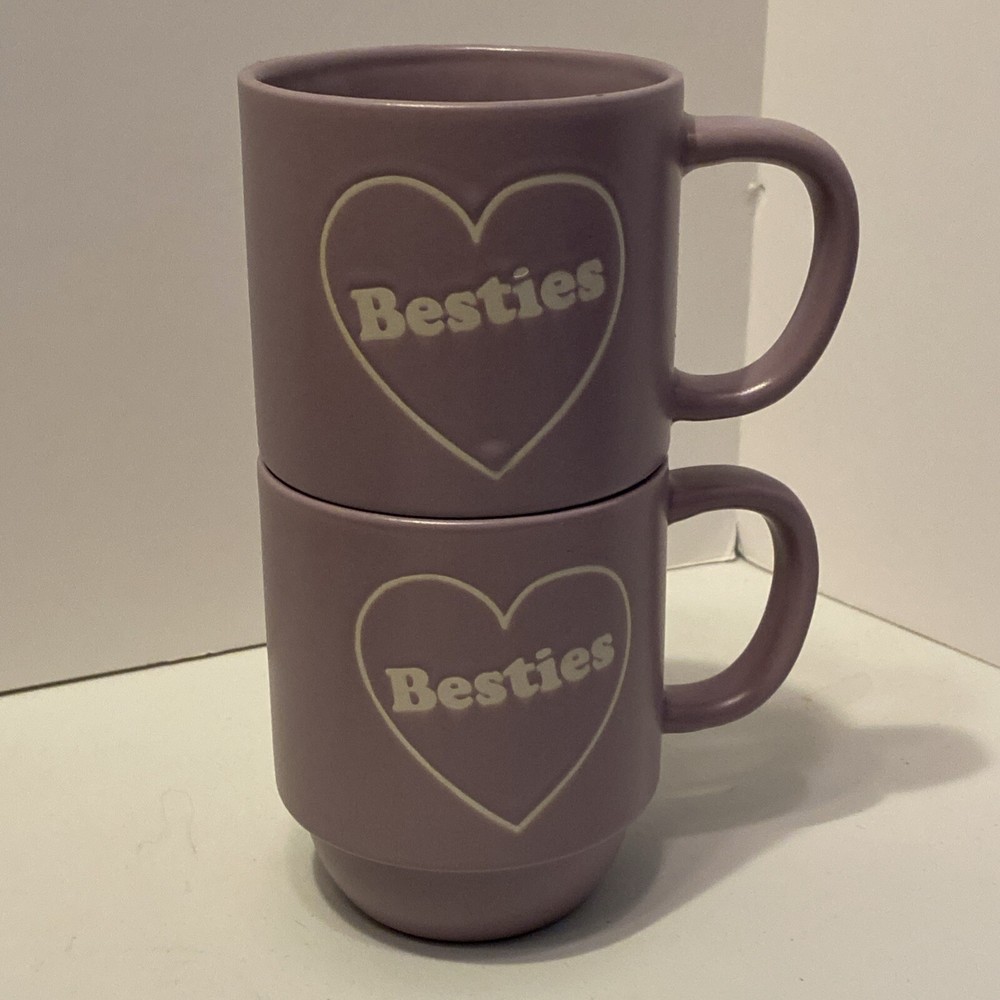 Besties Coffee Mug Cup Purple  Stoneware Best Friend Set Of Two Stackable