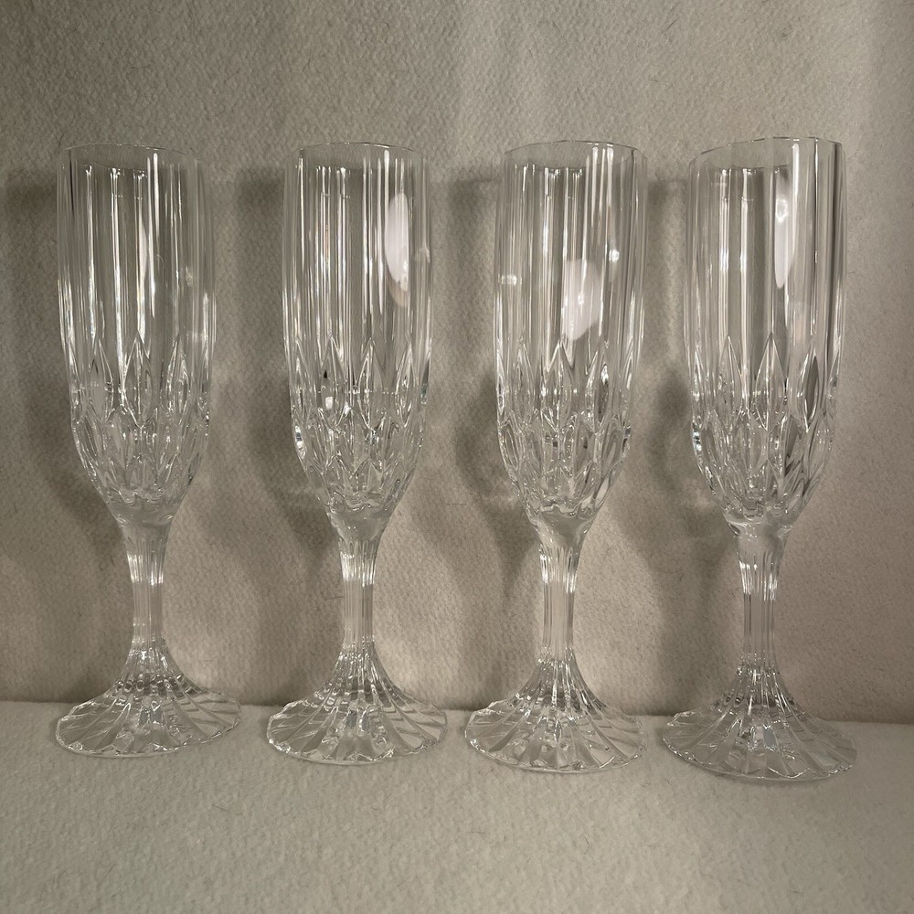 Set of 4 Cristal d’Arques-Durand Bretagne France Crystal Champagne Flutes