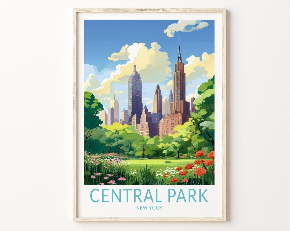Central Park New York Travel Poster Print Manhattan Landscape Art  