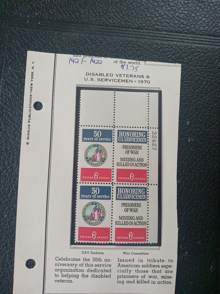 USA vintage plate block Scott 1421/22 mint stamps