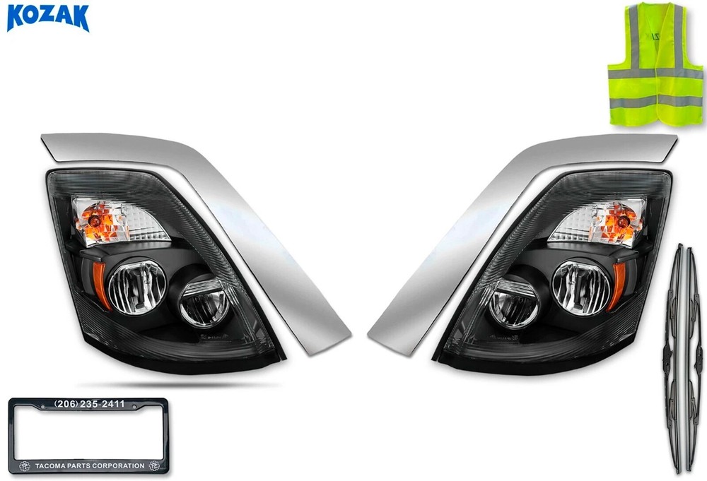 Black Full LED Headlight Assembly for Volvo VNL VNX 2004-2017 Models-image