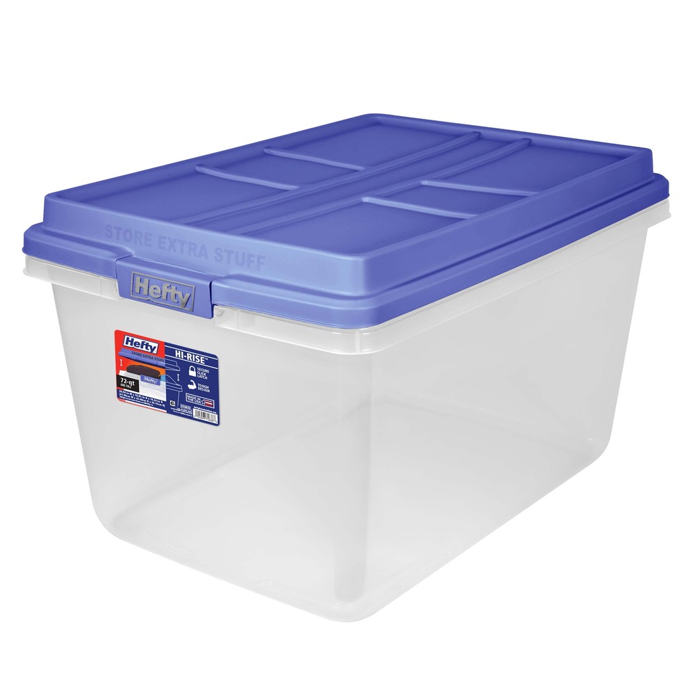 72 Qt Clear Storage Box with Blue Hi-Rise Lid for Adult Organization