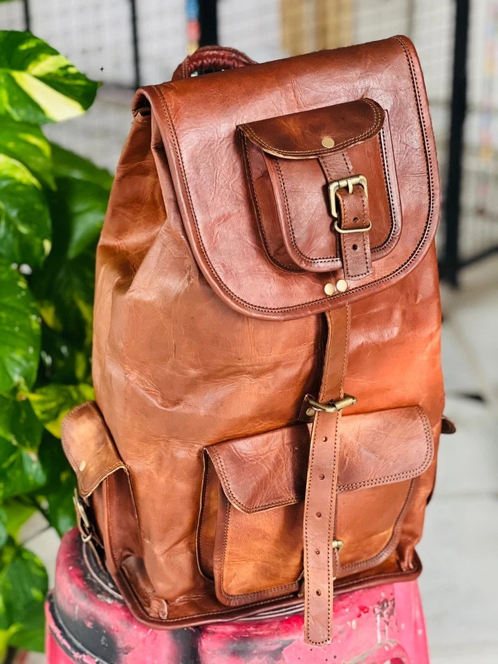 Vintage Genuine Leather Laptop Rucksack for Men Large Travel Bag