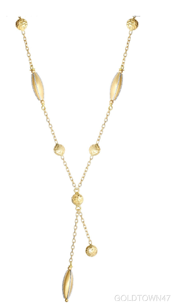 14kt Yellow+White Gold  Marquise Shape+Bead Side Element+Double on Chain-image