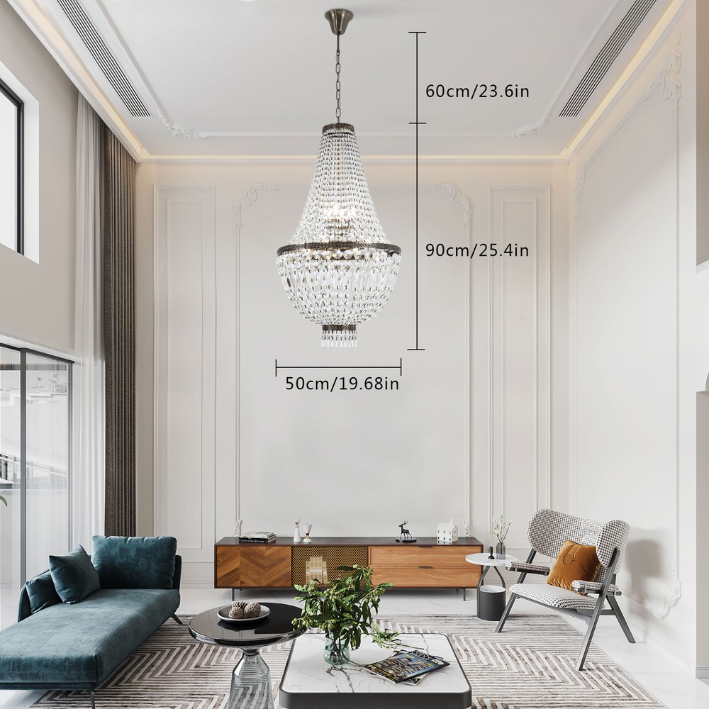 9 Lights French Empire Crystal Chandelier,Large Foyer Ceiling Lighting LED Lamp