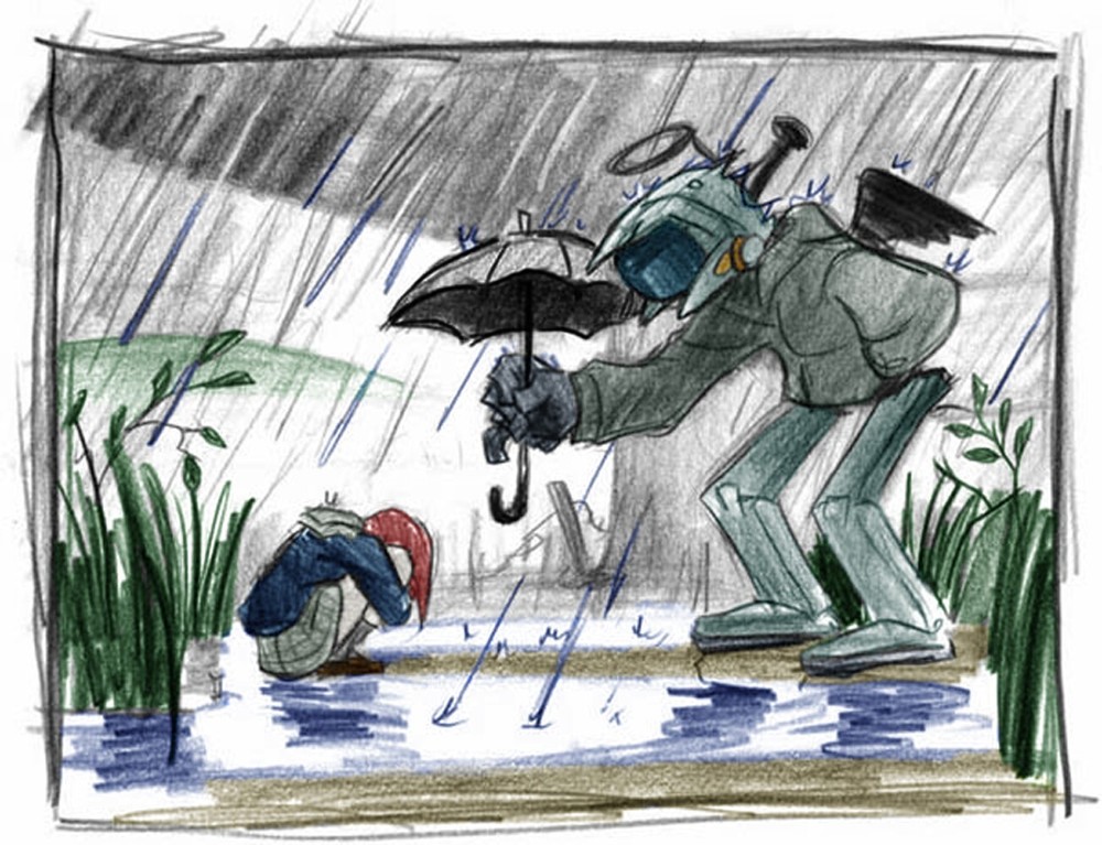 Anime anime flcl robot rain umbrella girls drawing Playmat Gaming Mat Desk