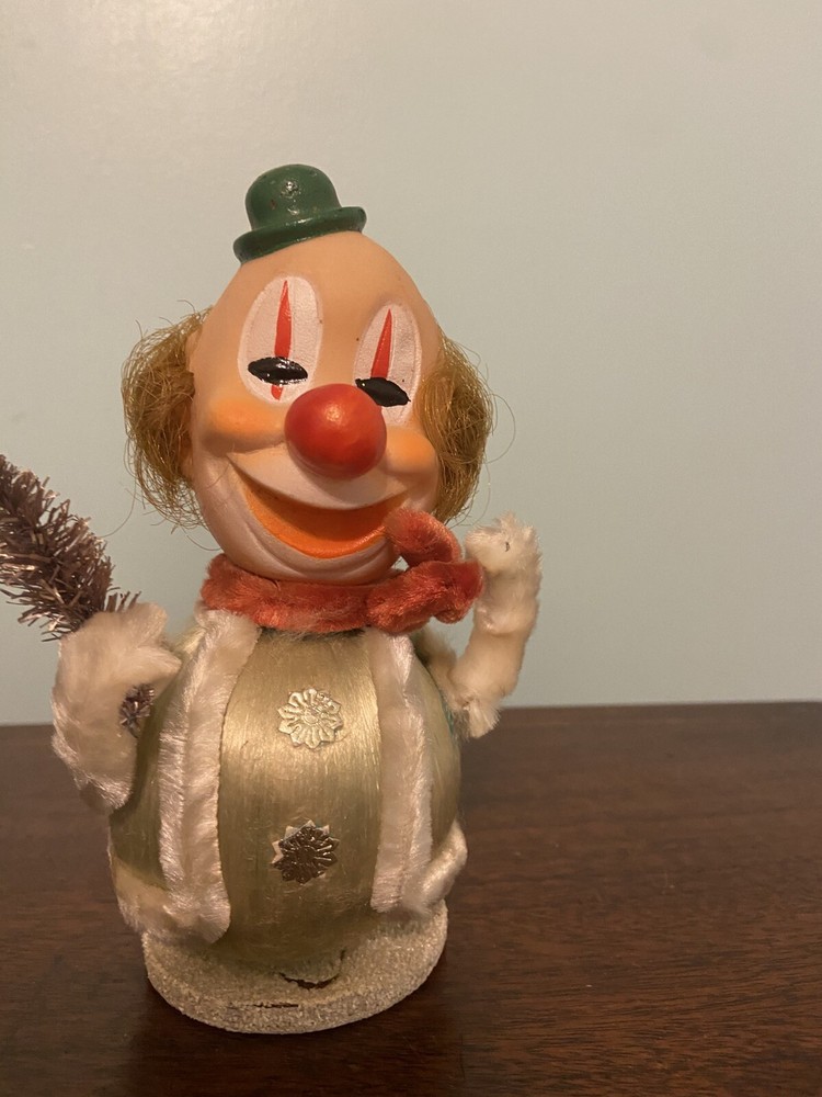 Vintage Clown Christmas Ball Ornament with Brush Tree Rare Find