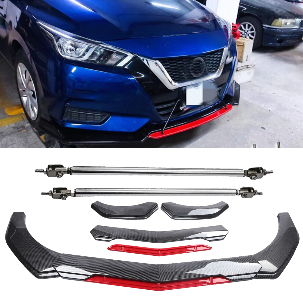 Carbon Fiber Front Bumper Lip Spoiler Splitter with Strut Rods for Nissan Versa  