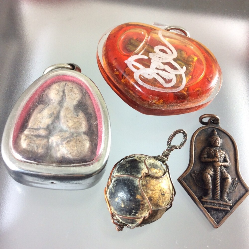 4 Amulet Thai Buddha Pendant Coin TAKRUT Power PROTECT Lucky LOVE Wealth RICH f5