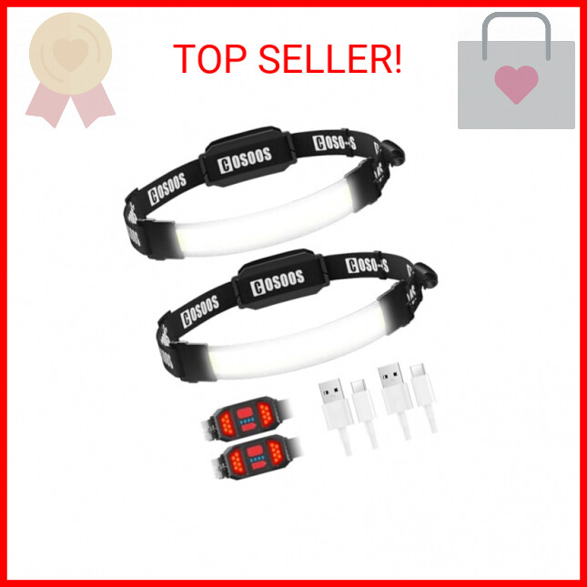 COSOOS Original 2 Rechargeable Headlamp Flashlight,Bright LED Wide Beam Head Lam