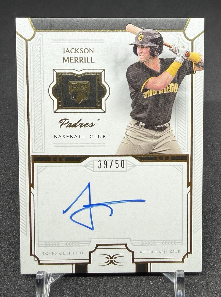 2024 Topps Definitive Jackson Merrill Definitive Rookie Autographs 39/50 On Card