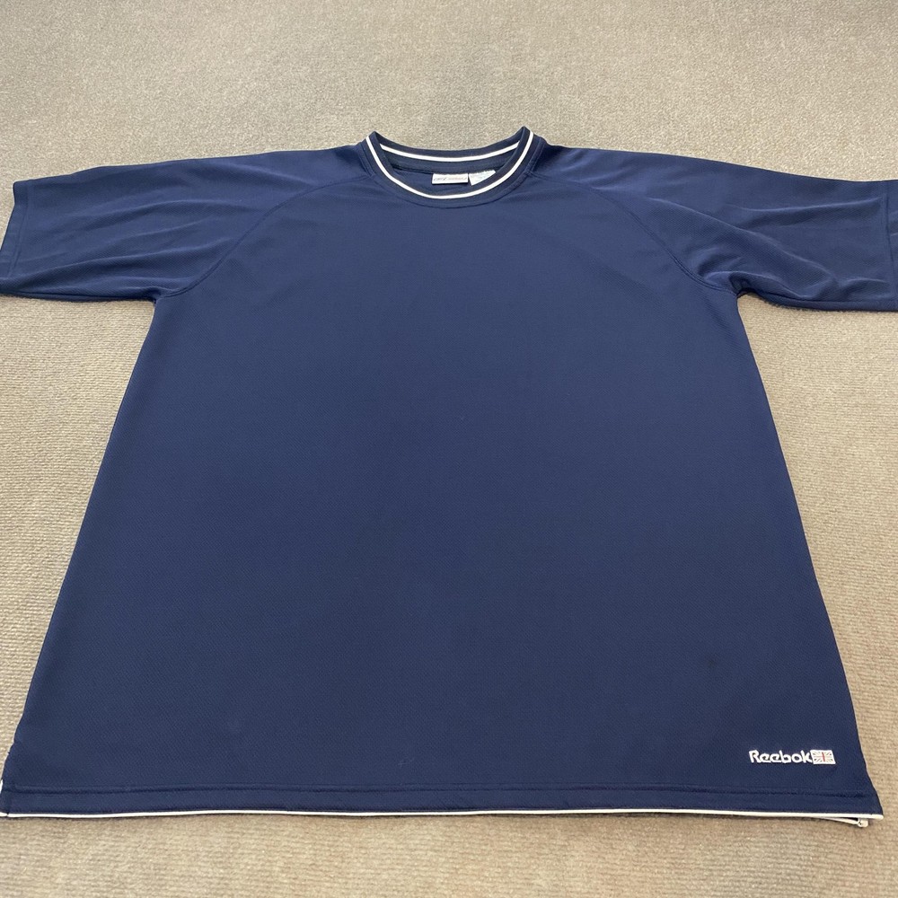 VTG Reebok Shirt Mens 2XL Blue Y2K Athletic Performance Crewneck Ringer  Tee