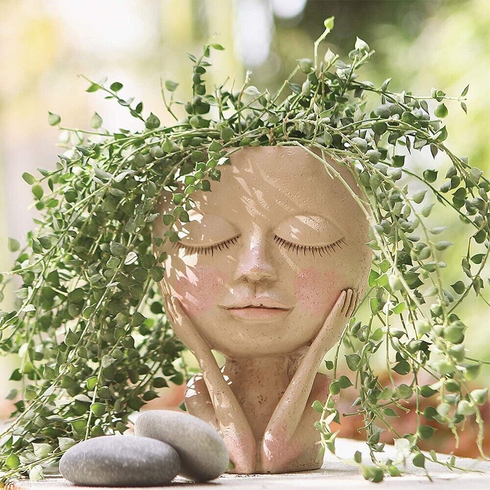 Girls Face Head Flower Planter Succulent Plant Flower Container Pot Flowerpot