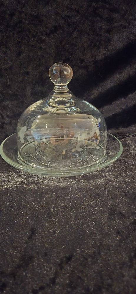 Princess House Cheese Ball Butter Dish Covered Heritage W/ Domed Lid Etched VTG