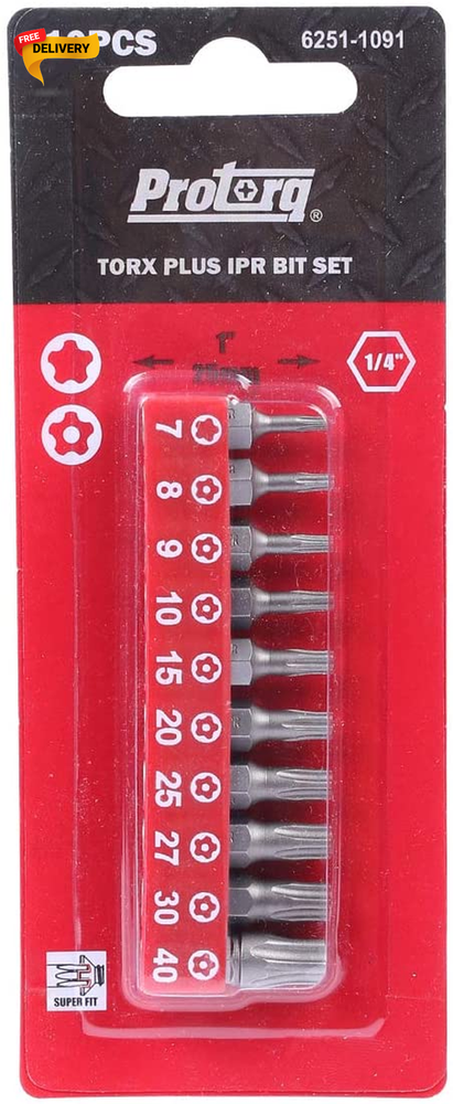 TORX Plus IPR 5-Point Tamper Proof Security Bits Set IPR 7-40 25mm 10pc