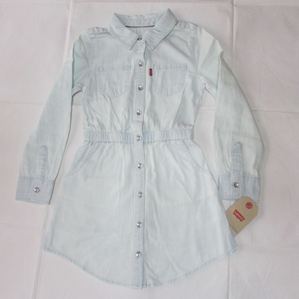 Levi's Girl's Chambray Button Down Long Sleeve Dress Pearl Blue
