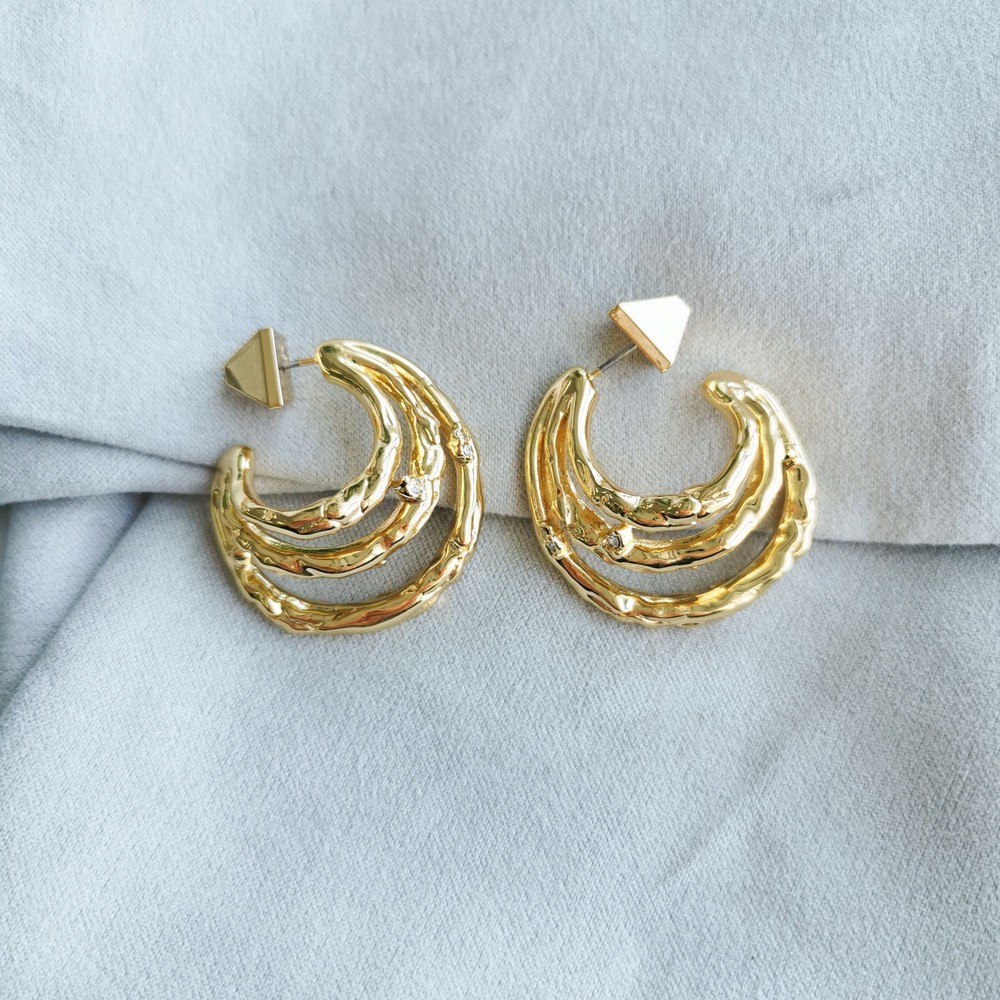 Alexis Bittar Brut Gold Crystal Thorn Orbit Hoop Earrings No Dust Bag or Card