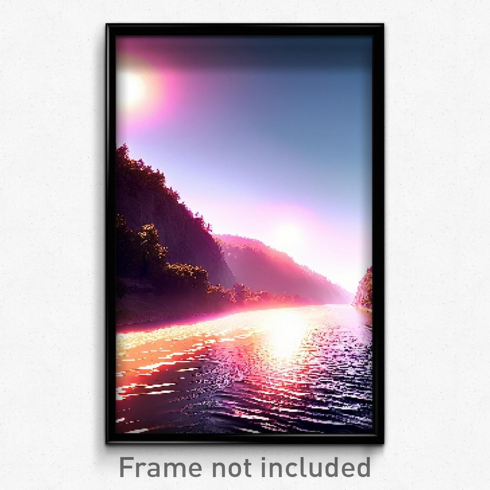 8 Bit Pixel Art Poster - Psychedelic Trippy River Video Game Print