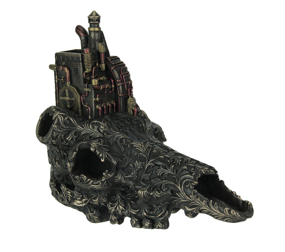 Antiqued Bronze Finish Steampunk Steer Skull Statue