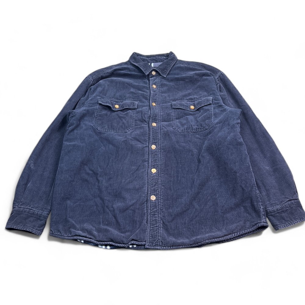 Levis Corduroy Trucker Jacket Mens Large Navy Blue Flannel Lined Workwear Coat
