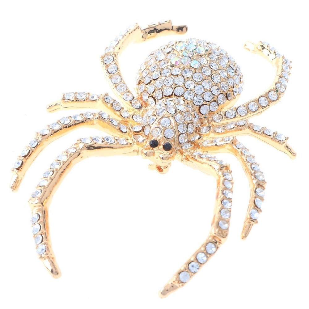Gold Tone Metal Spider Rhinestone Brooch P1305-GCL