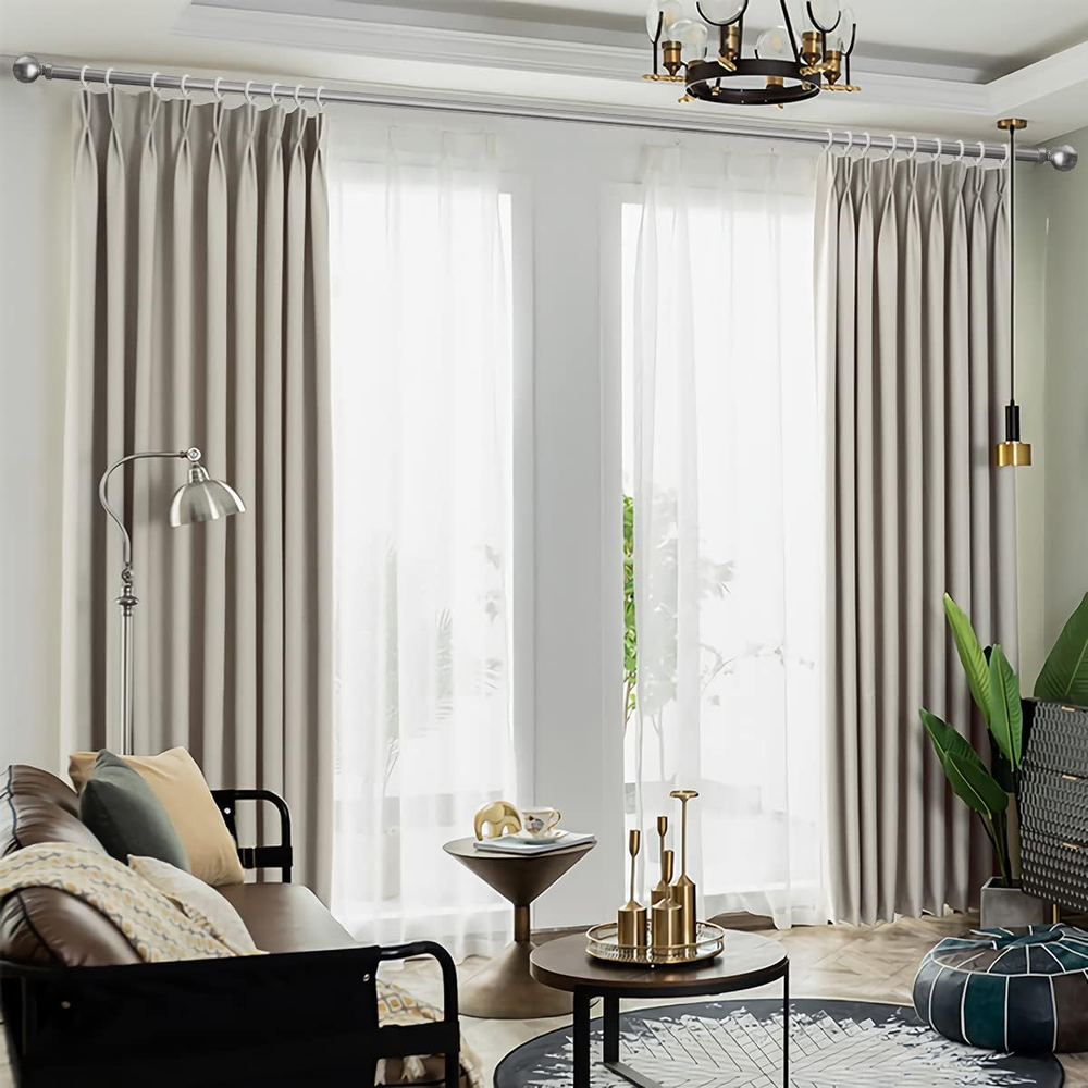 Pinch Pleat Solid Thermal Insulated 95% Blackout Patio Door Curtain Panel Drape