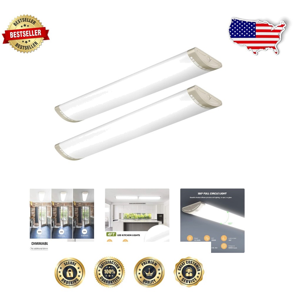 Energy-Efficient Dimmable 4FT LED Lights - Flush Mount, 2 Pack for Various Rooms