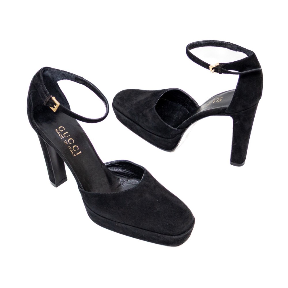 GUCCI Tom Ford Black Suede Ankle Strap Platform Pumps Size 5.5B