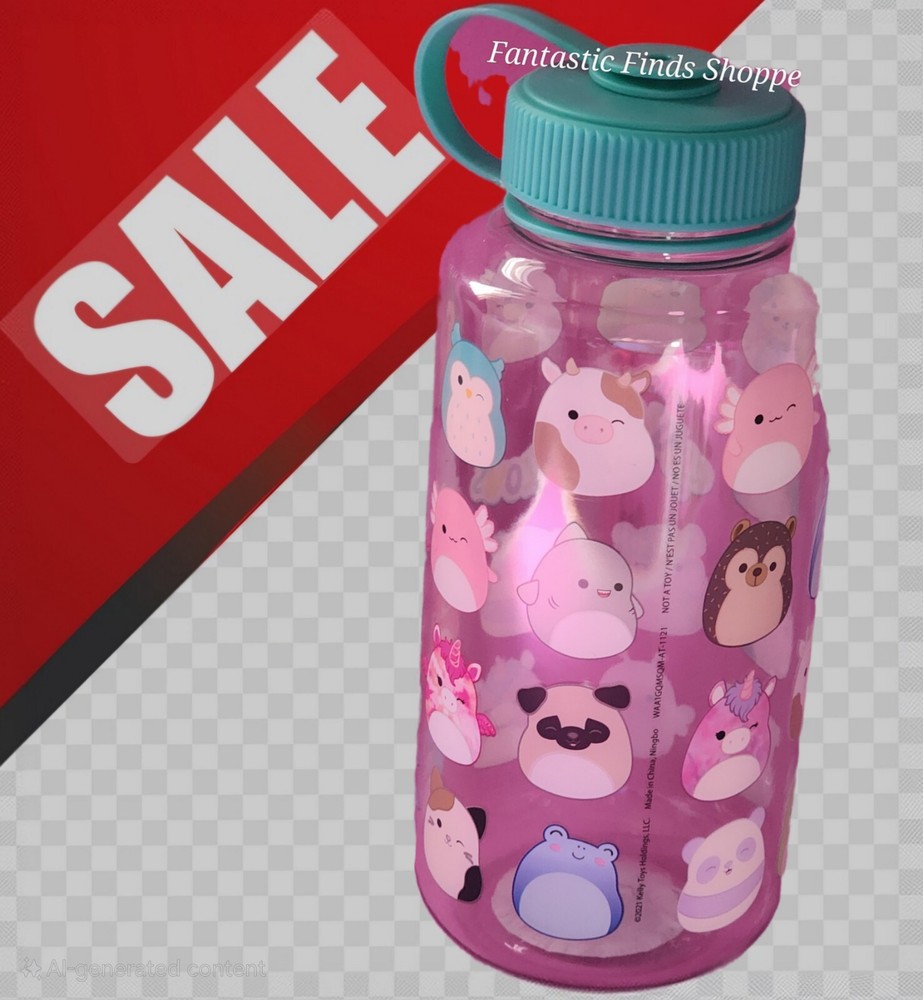 Squishmallows 32oz Plastic Water Bottle with Archie Print NWT