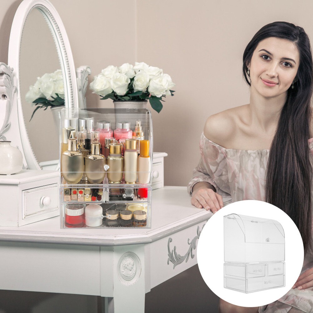 Clear Acrylic Jewelry & Skincare Organizer Display Tray Case  