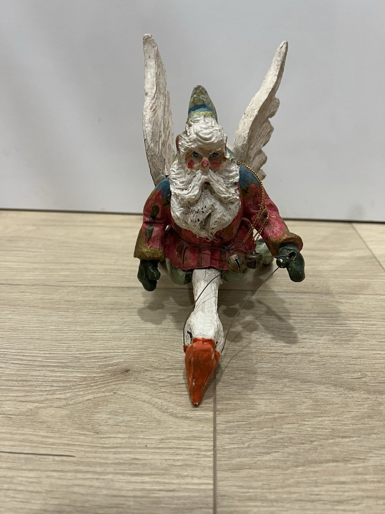 House Of Hatten Santa Elf Riding Goose Christmas Ornament Denise Calla