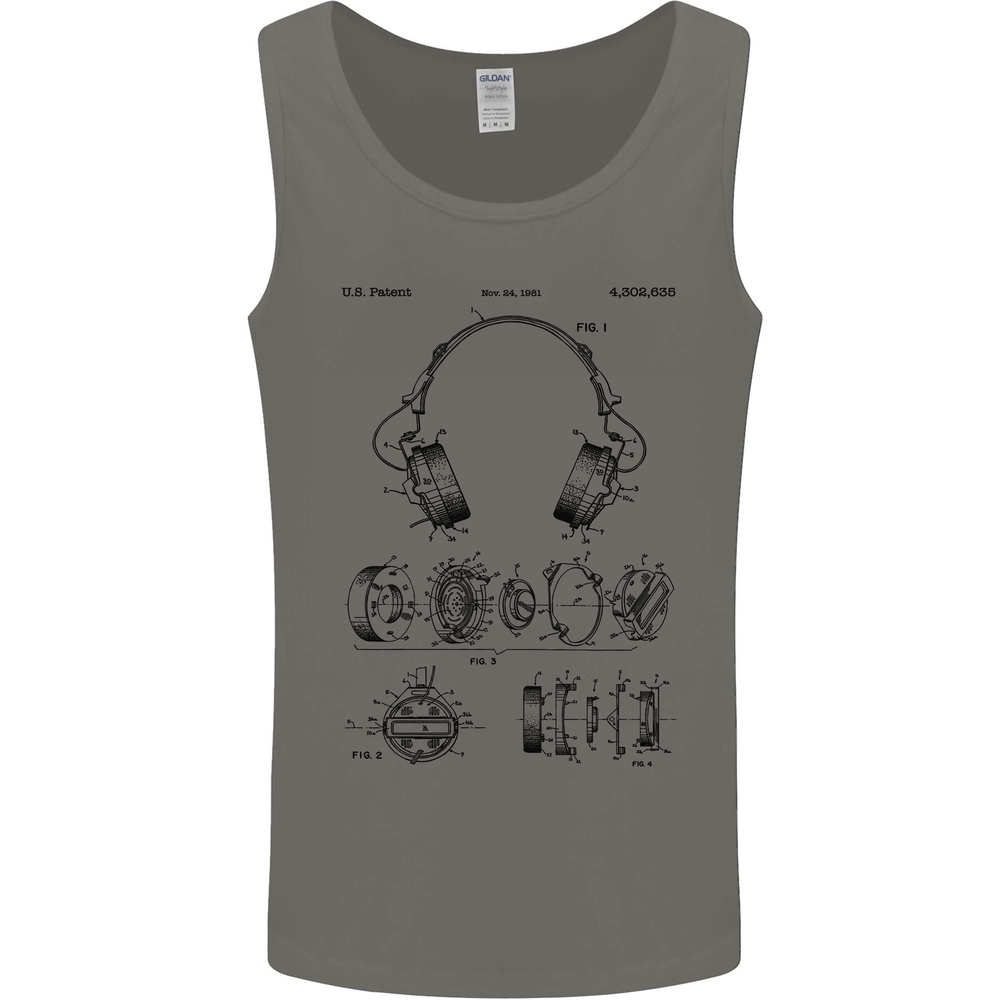 Headphones Patent Blueprint Dance Music DJ Mens Vest Tank Top