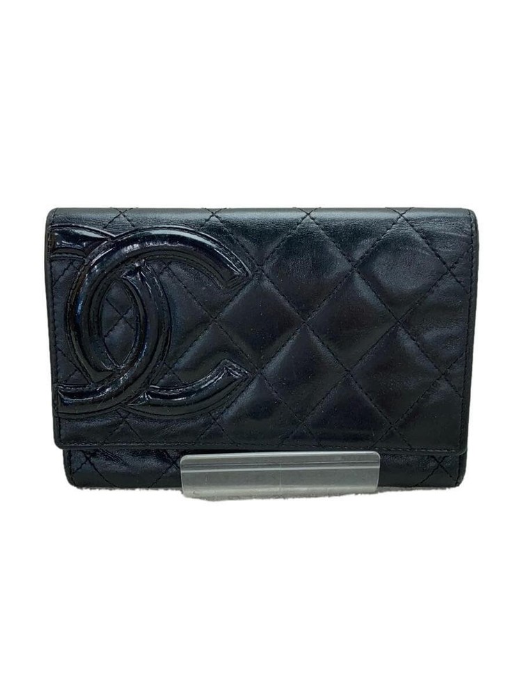 CHANEL Bi-Fold Wallet Cambon Line CC Black Leather F/S Pre-Loved